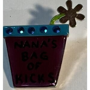Pin TC "Nana's Bag of Kicks" Lapel Flower Pot with Daisy 1 x 1.5 Inches Vintage